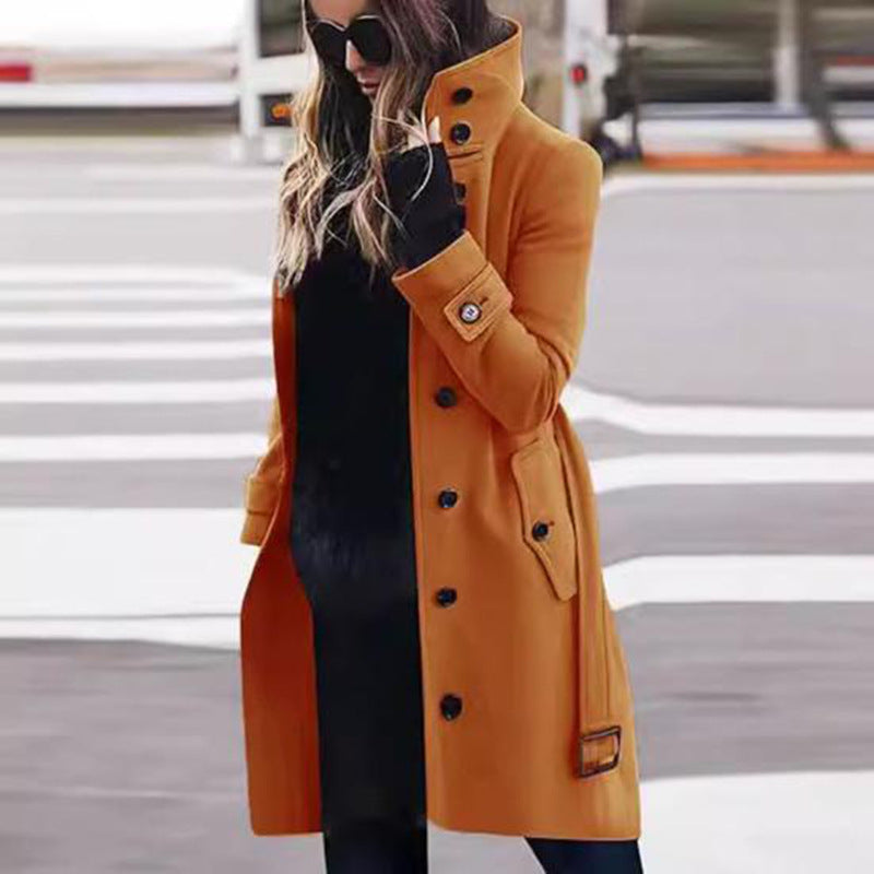 Women's Winter Mid-Length Single Breasted Wool Coat