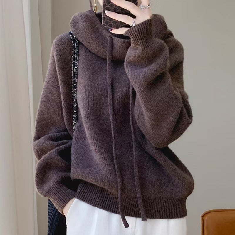 Women's Oversized Hooded Wool Sweater Chunky Knit Pullover