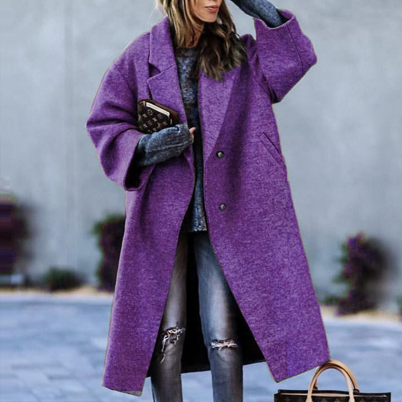 Womens Oversized Lapel Long Coat Double Breasted Winter