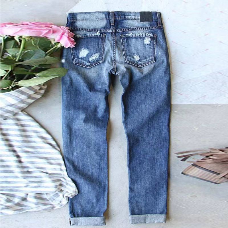 Women’s Game Day Ripped Straight Leg Jeans Casual Denim