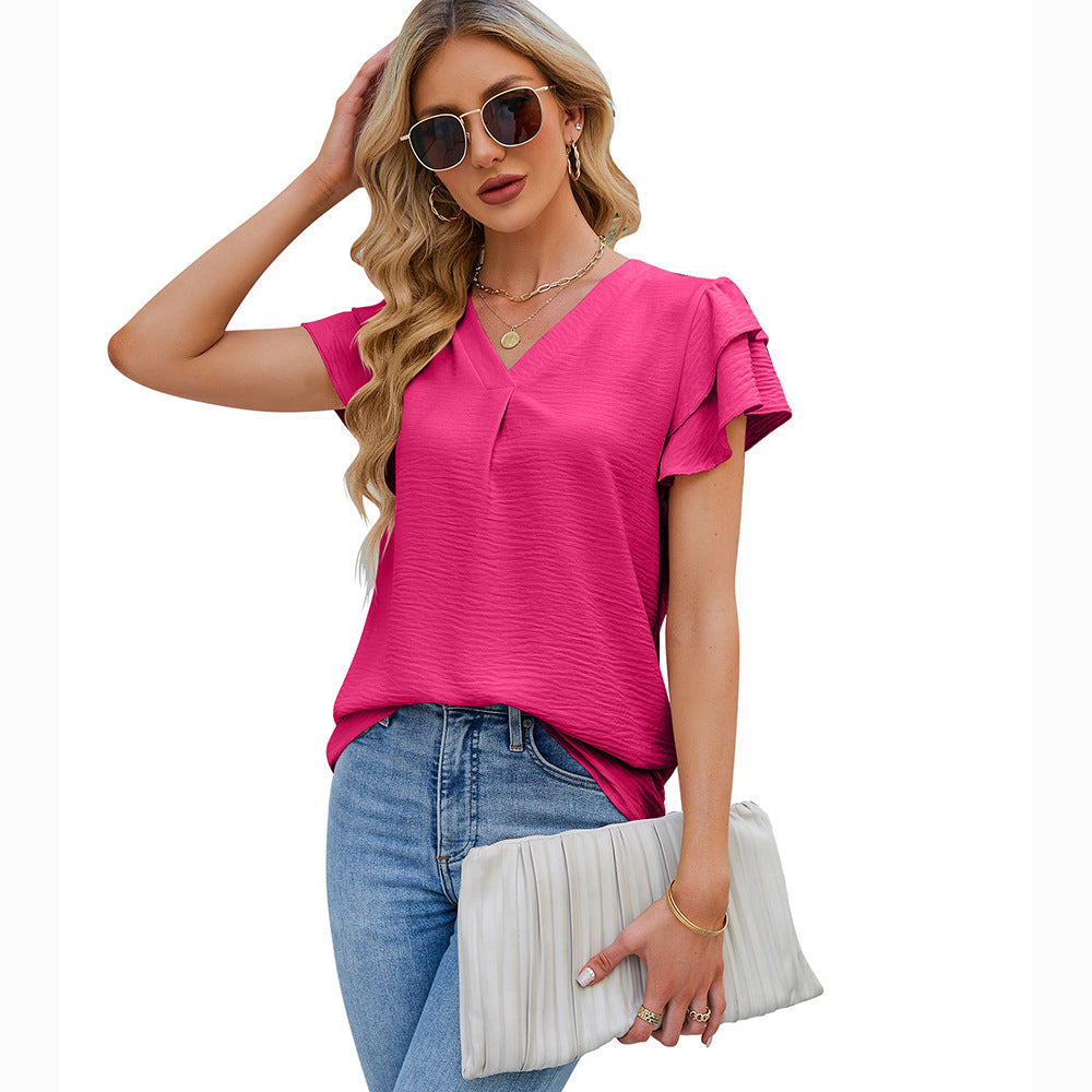 Women’s Short Sleeve Ruffle V Neck Summer Top