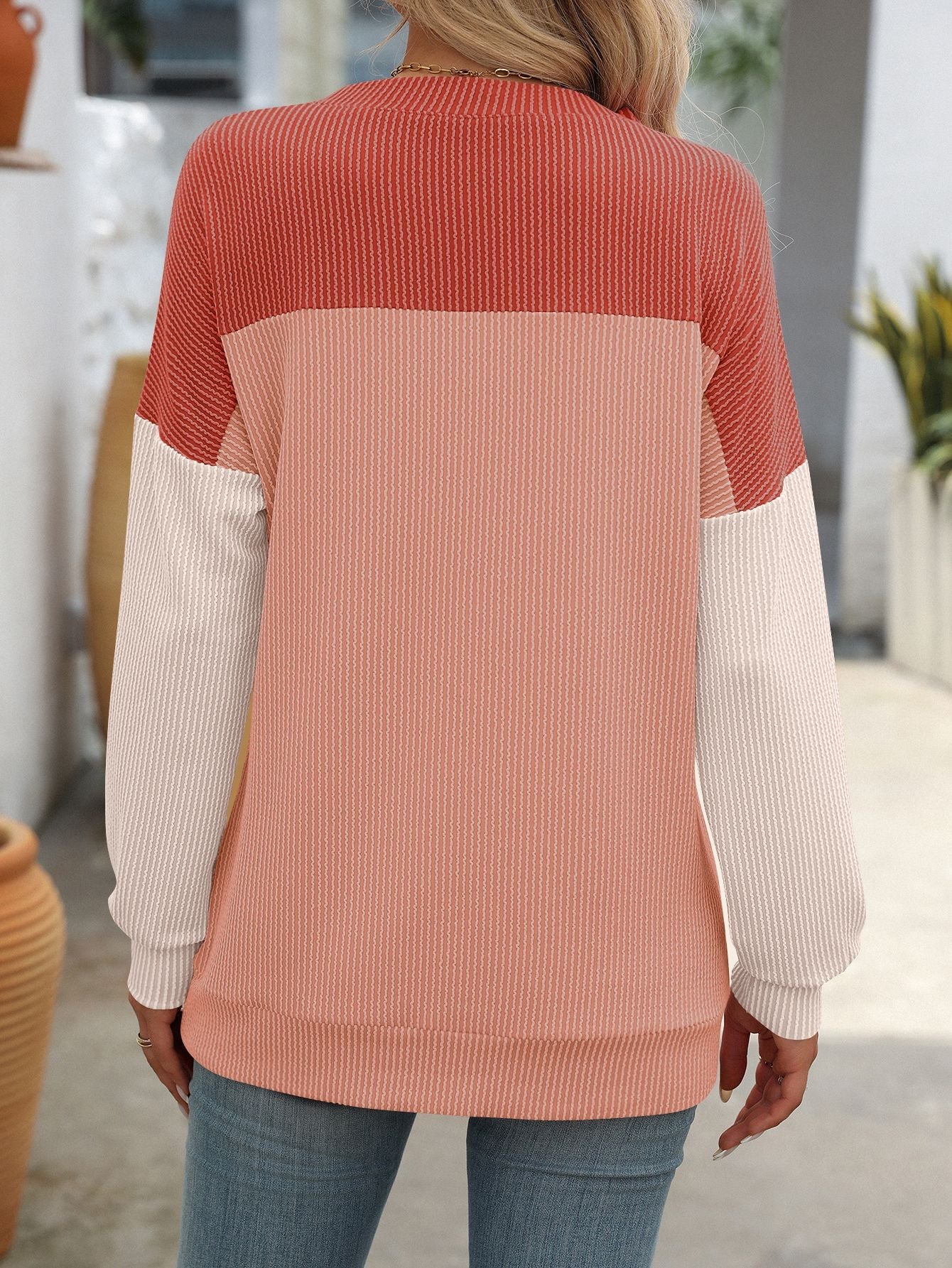 Women’s Colorblock T-Shirt Long Sleeve Loose Top