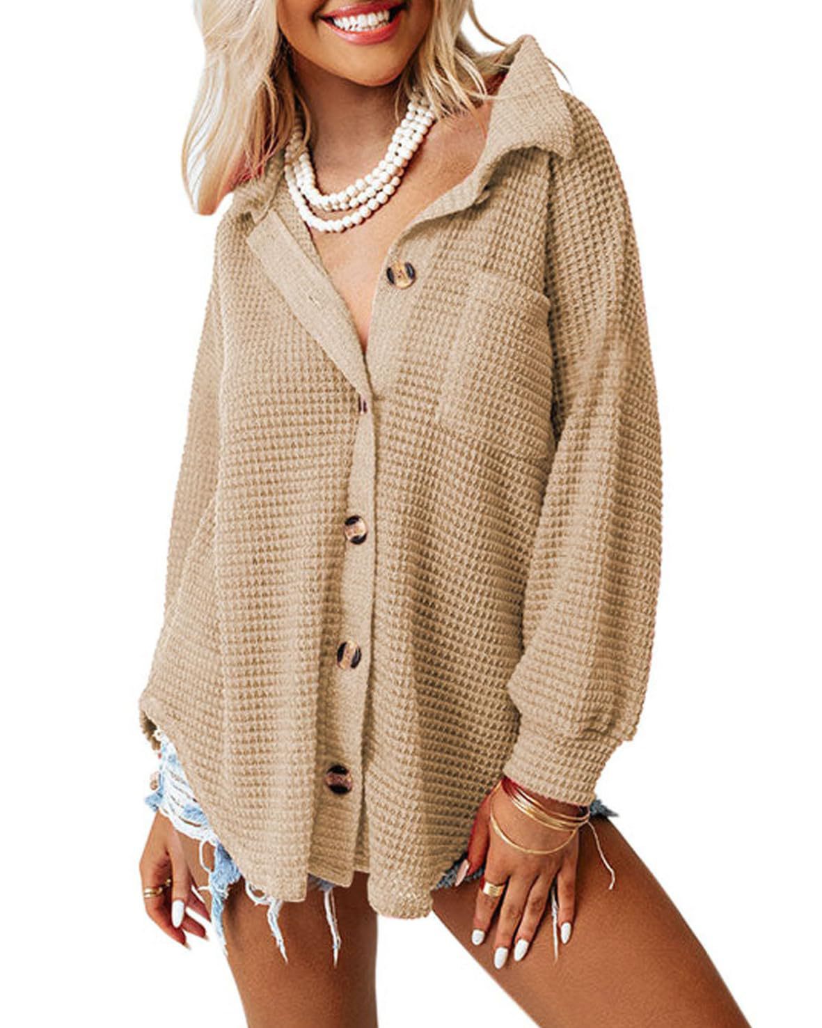 2025 Fall/Winter Casual Waffle Knit Shirt – Loose Fit Commuter Top