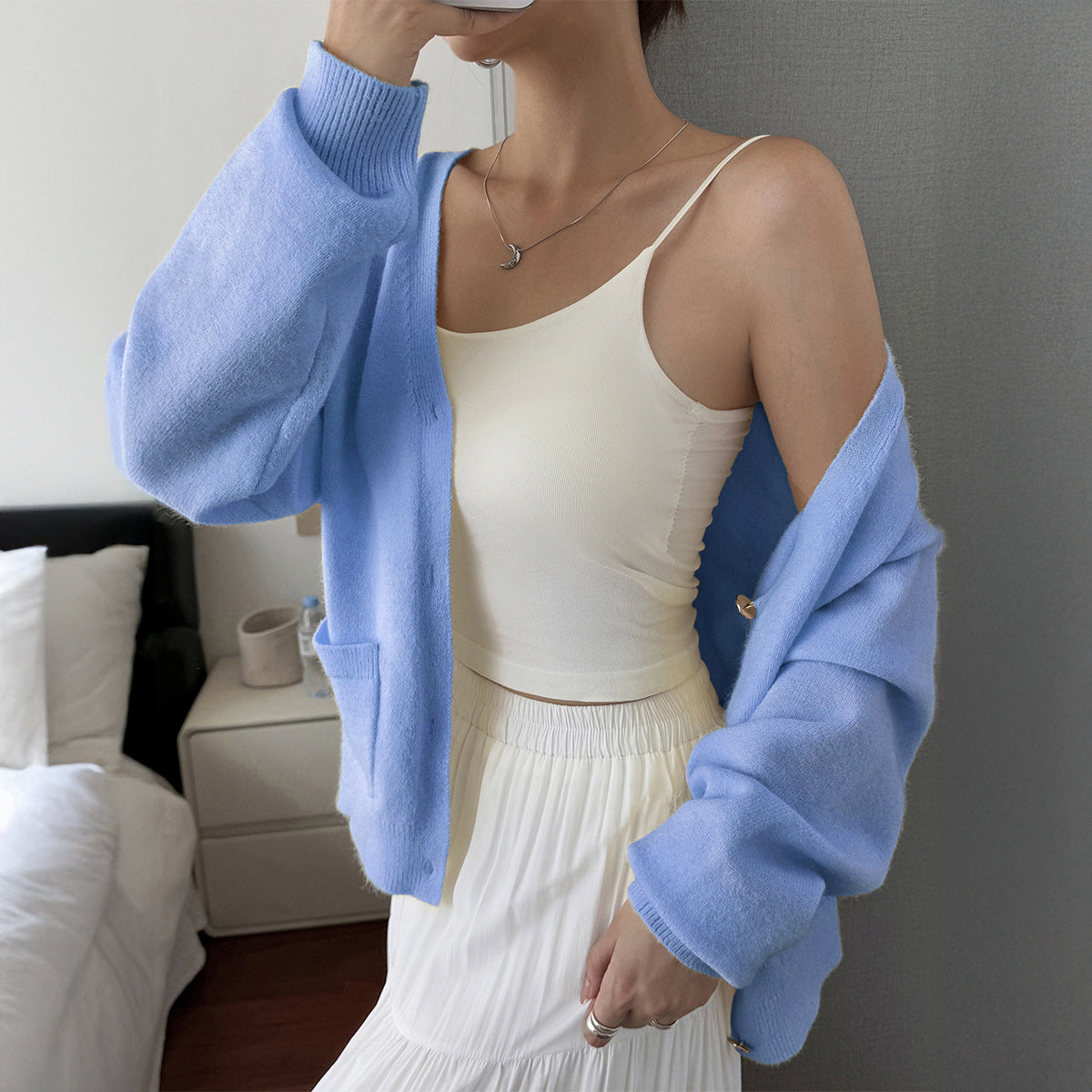 Women’s Solid Color Knit Cardigan V Neck Long Sleeve Top