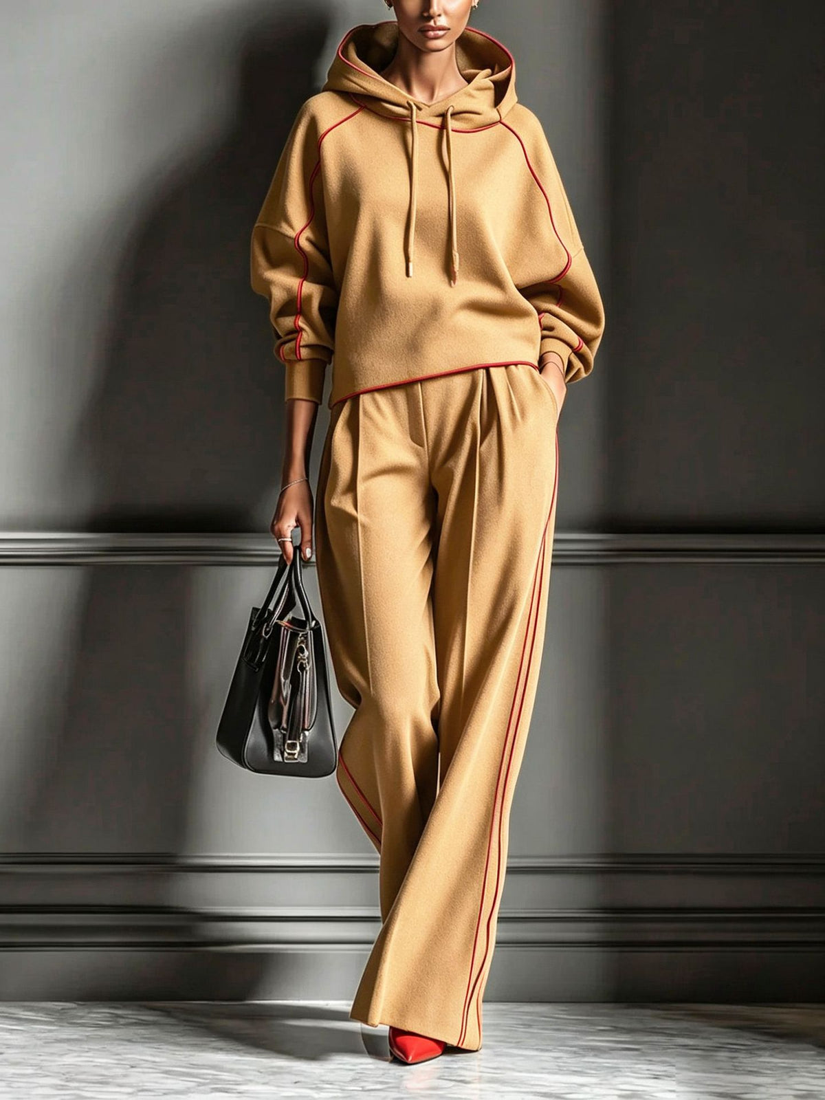 Color Block Oversized Hoodie Pants Matching Set