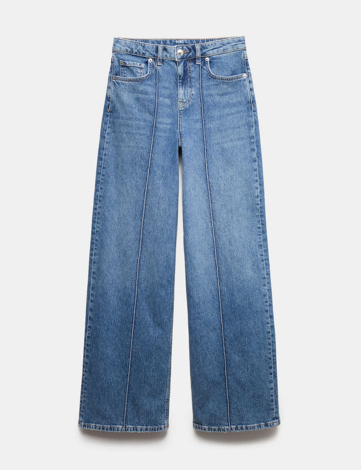 High Waist Contrast Stitch Wide Leg Washed Jeans
