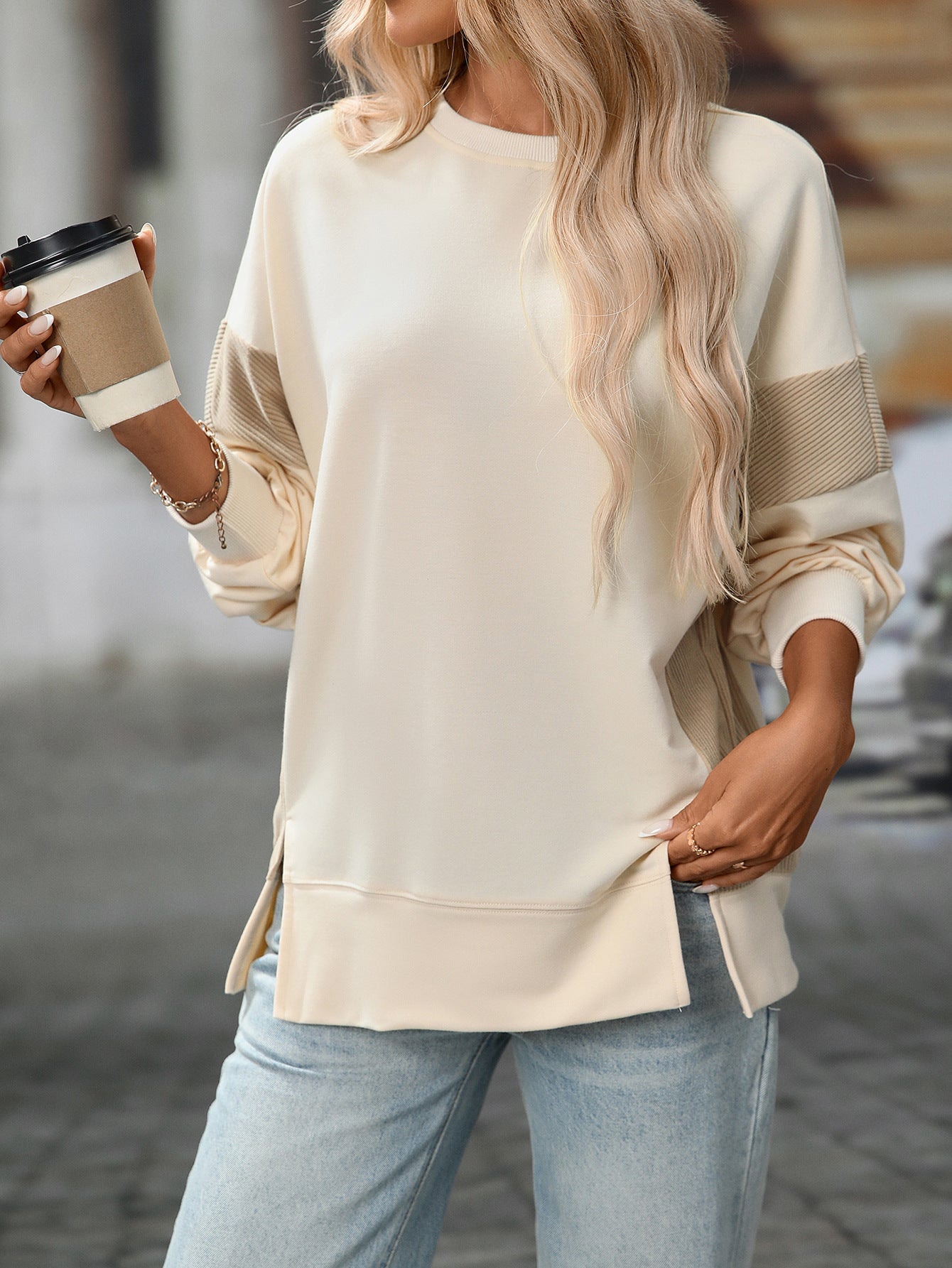 2025 Fall/Winter Colorblock Crew Neck Sweatshirt – Loose Casual Pullover