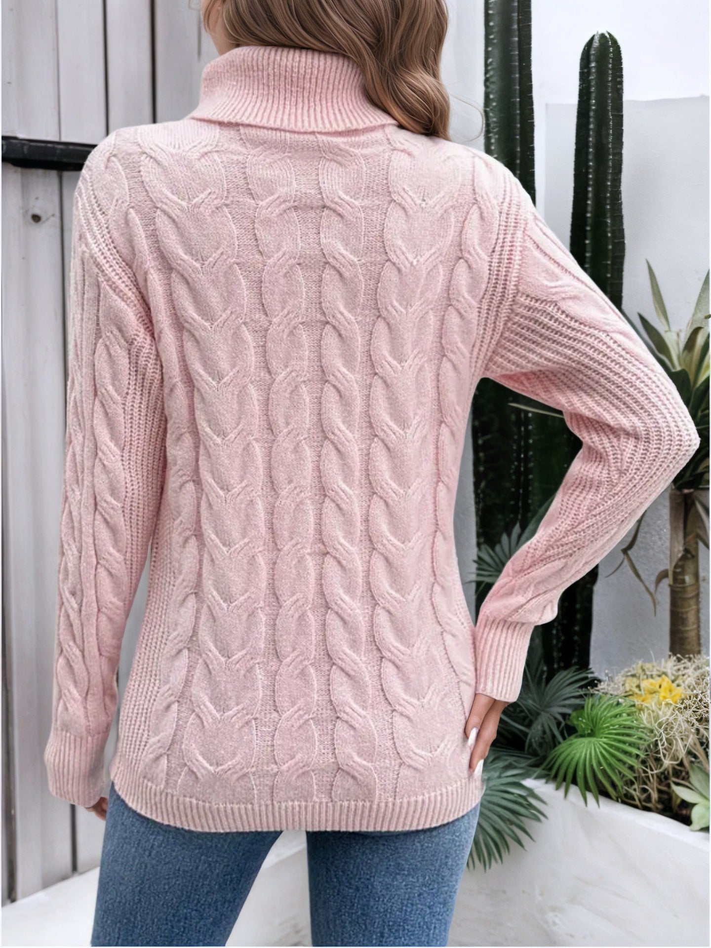 Women's Cable Knit Turtleneck Sweater Pullover
