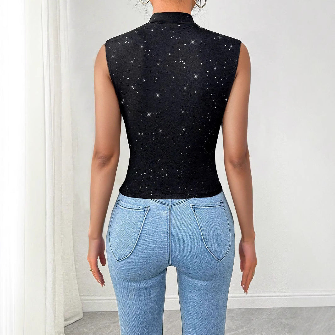 V-Neck Sequin Sleeveless Top for Women
