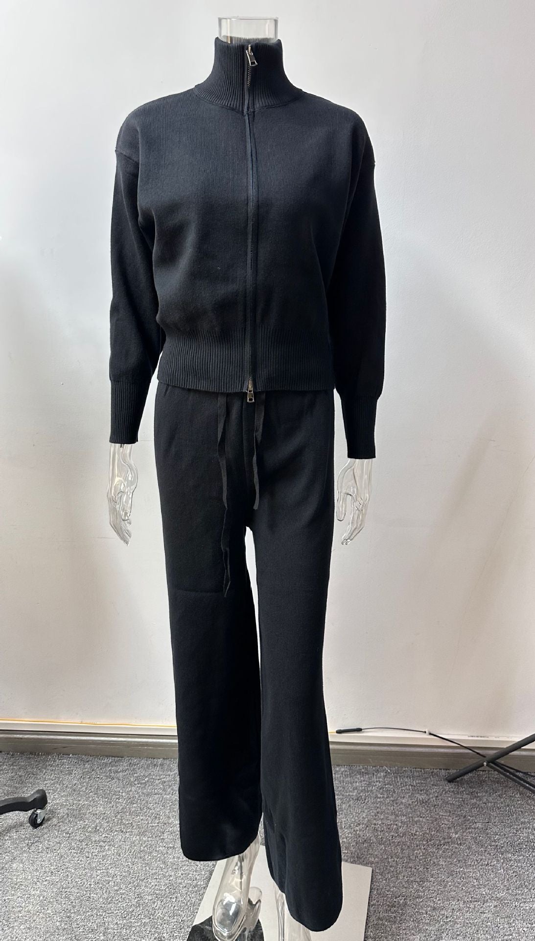 Women's Knit Zip Up Sweater & Pants Matching Set