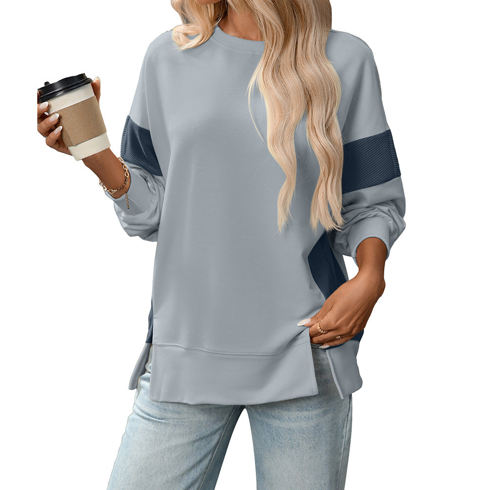 2025 Fall/Winter Colorblock Crew Neck Sweatshirt – Loose Casual Pullover