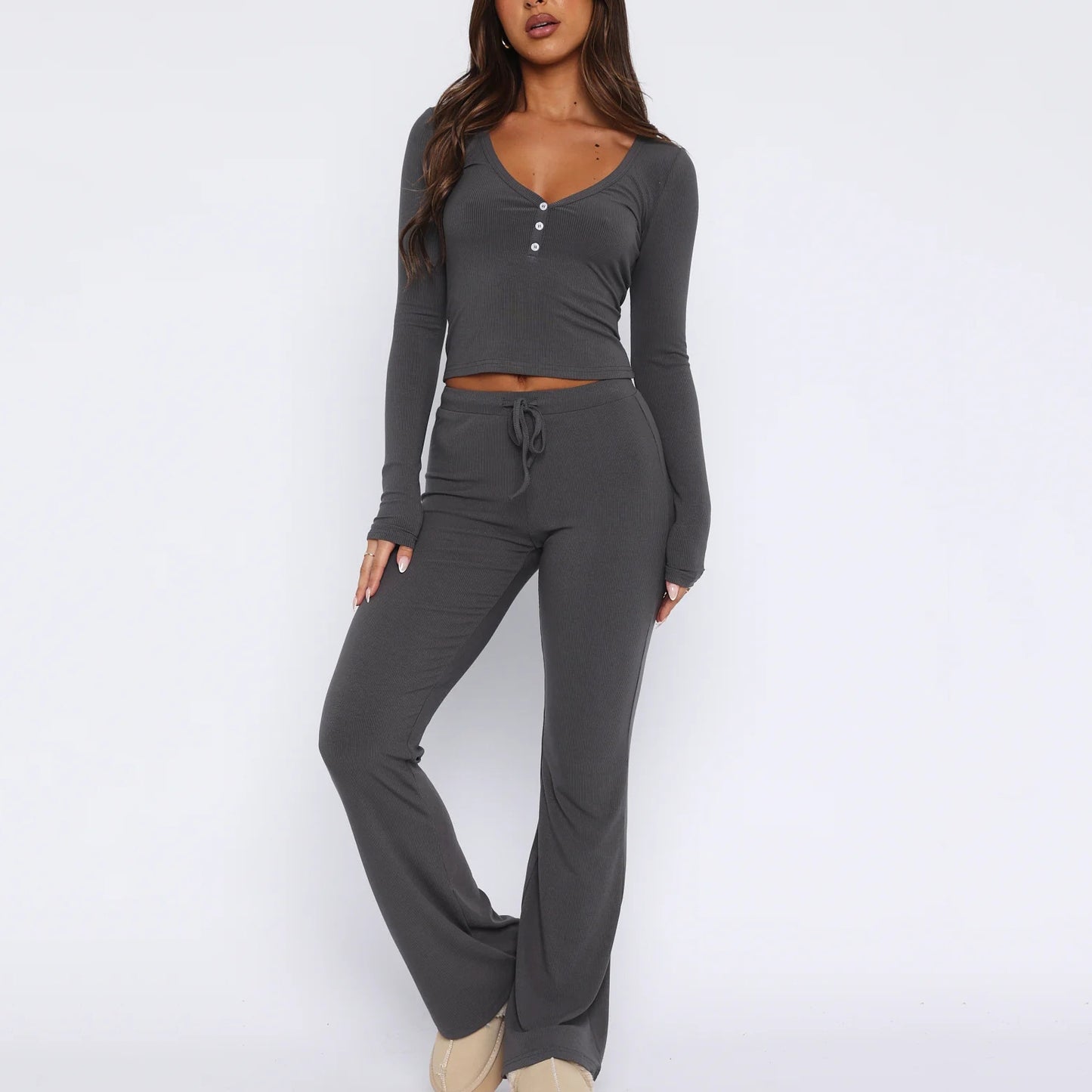 Women's Two Piece Lounge Set Henley Top and Pants