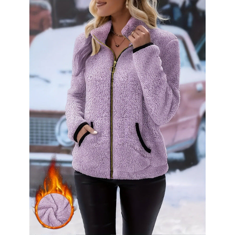 Sherpa Fleece Zip Up Jacket with Pocket Detail