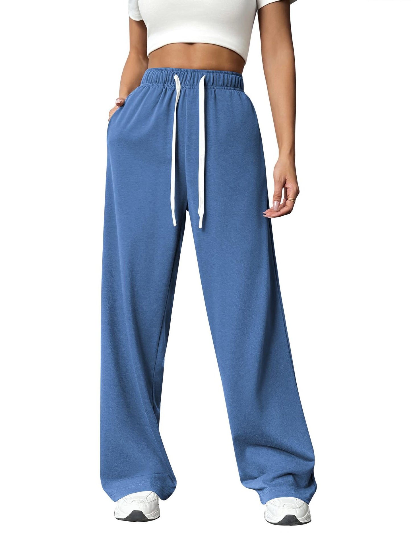 Cotton High-Waist Wide-Leg Jogger Pants Casual Lounge