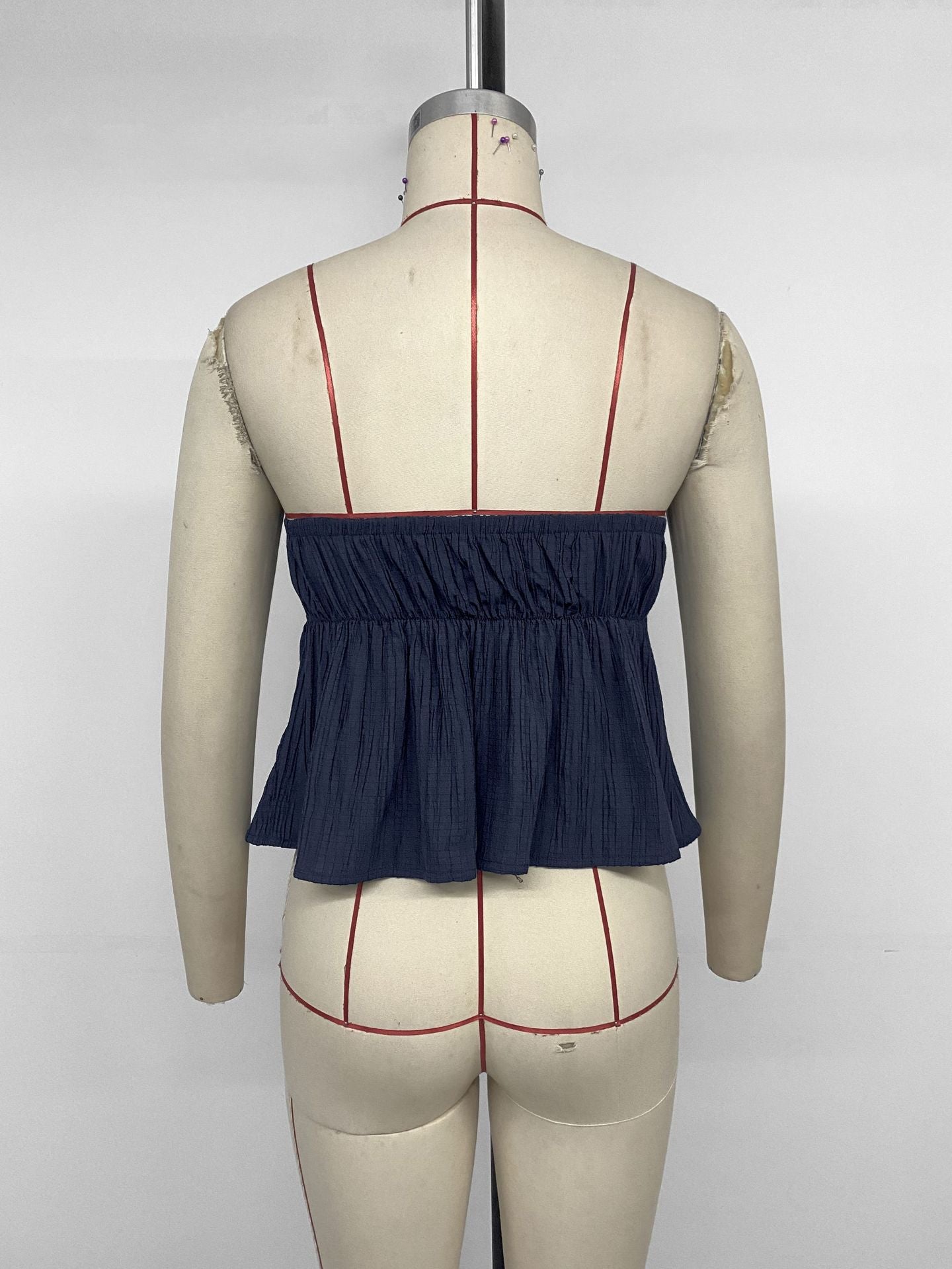 Navy Strapless Ruffle Top & Wide Leg Pants Two Piece Set