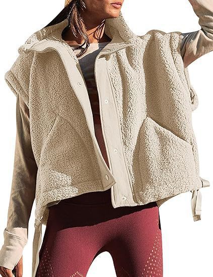 Women's Oversized Sherpa Vest Button Front Pockets