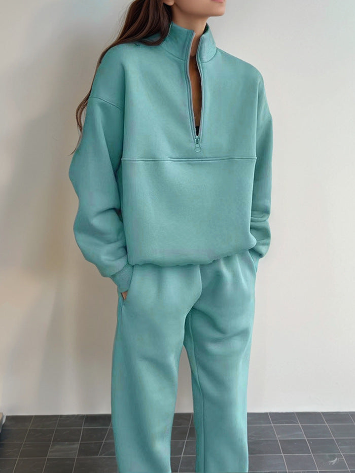 Women's Oversized Quarter Zip Sweatshirt Jogger Set
