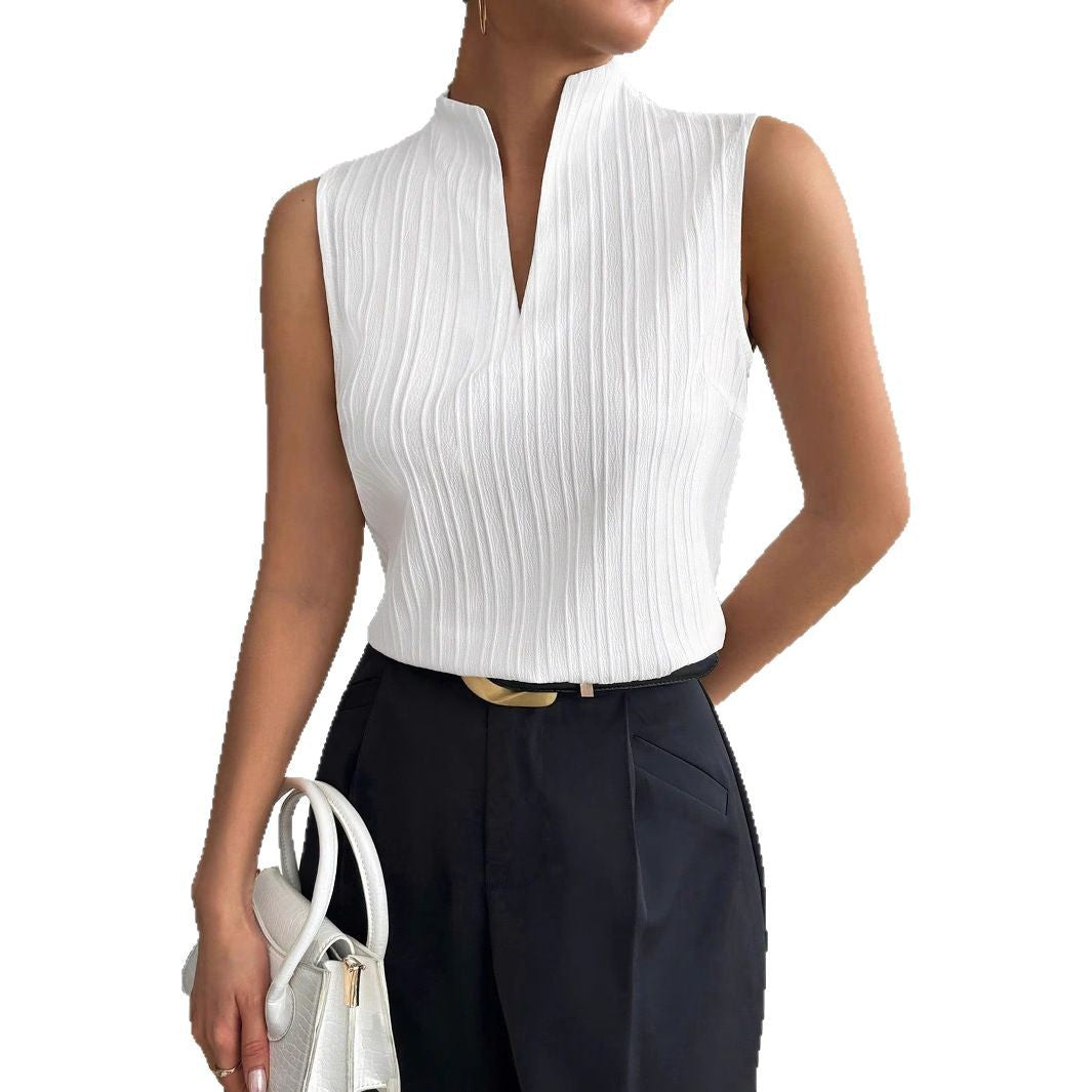 Textured Sleeveless V Neck Slim Fit Summer Top
