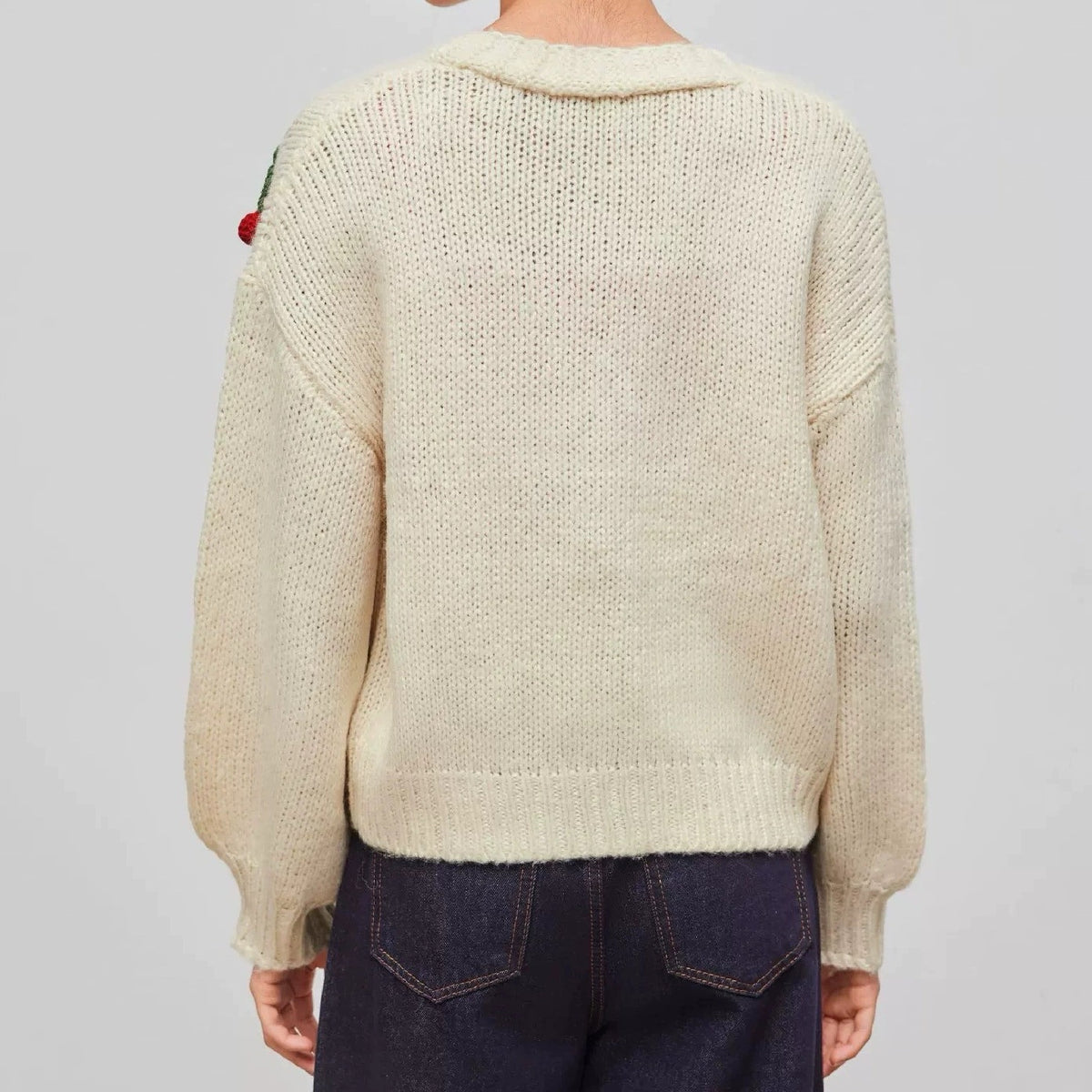 Women's 3D Cherry V-Neck Cropped Knit Cardigan
