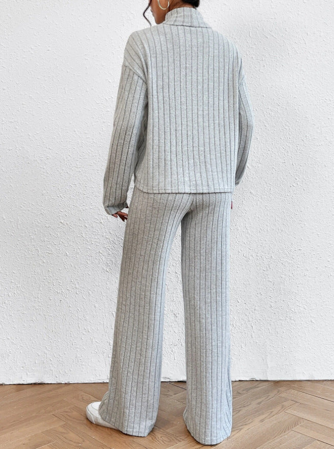 Women's Ribbed Turtleneck Two Piece Pants Set