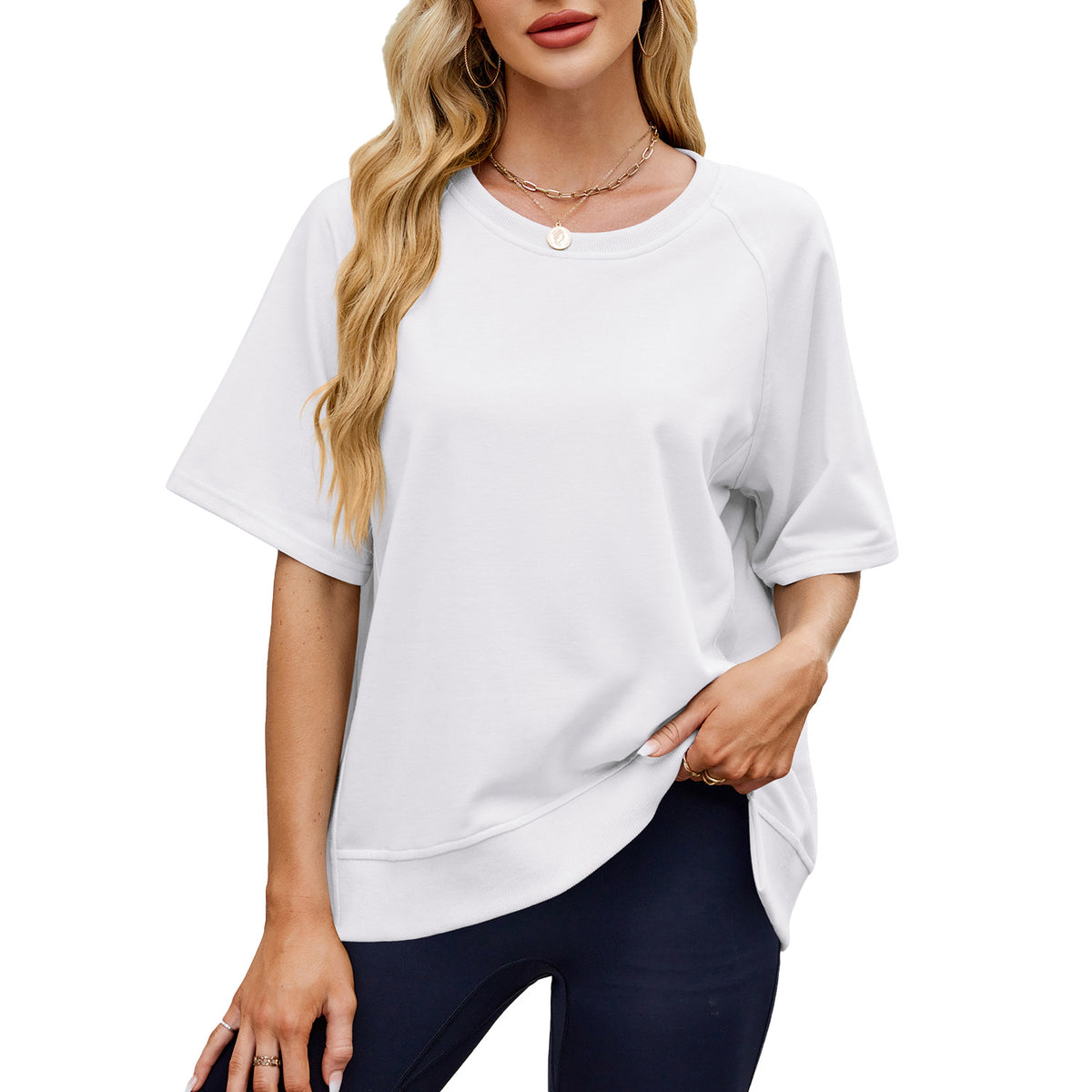 Oversized Crew Neck Raglan Short Sleeve Sweatshirt