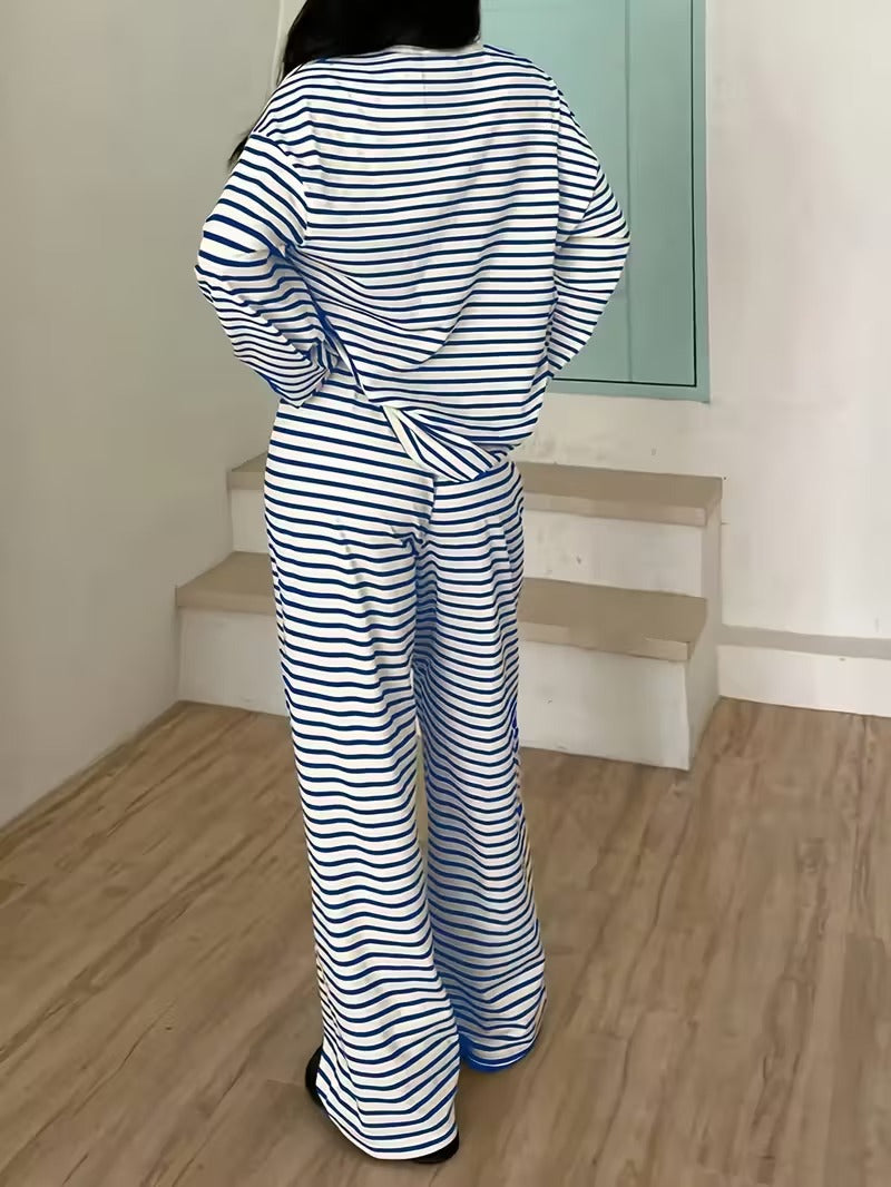 Women's Striped Lounge Set Two Piece Wide Leg Pants