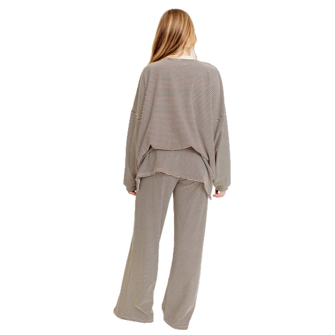 Women's Striped Long Sleeve Lounge Pajama Pants Set