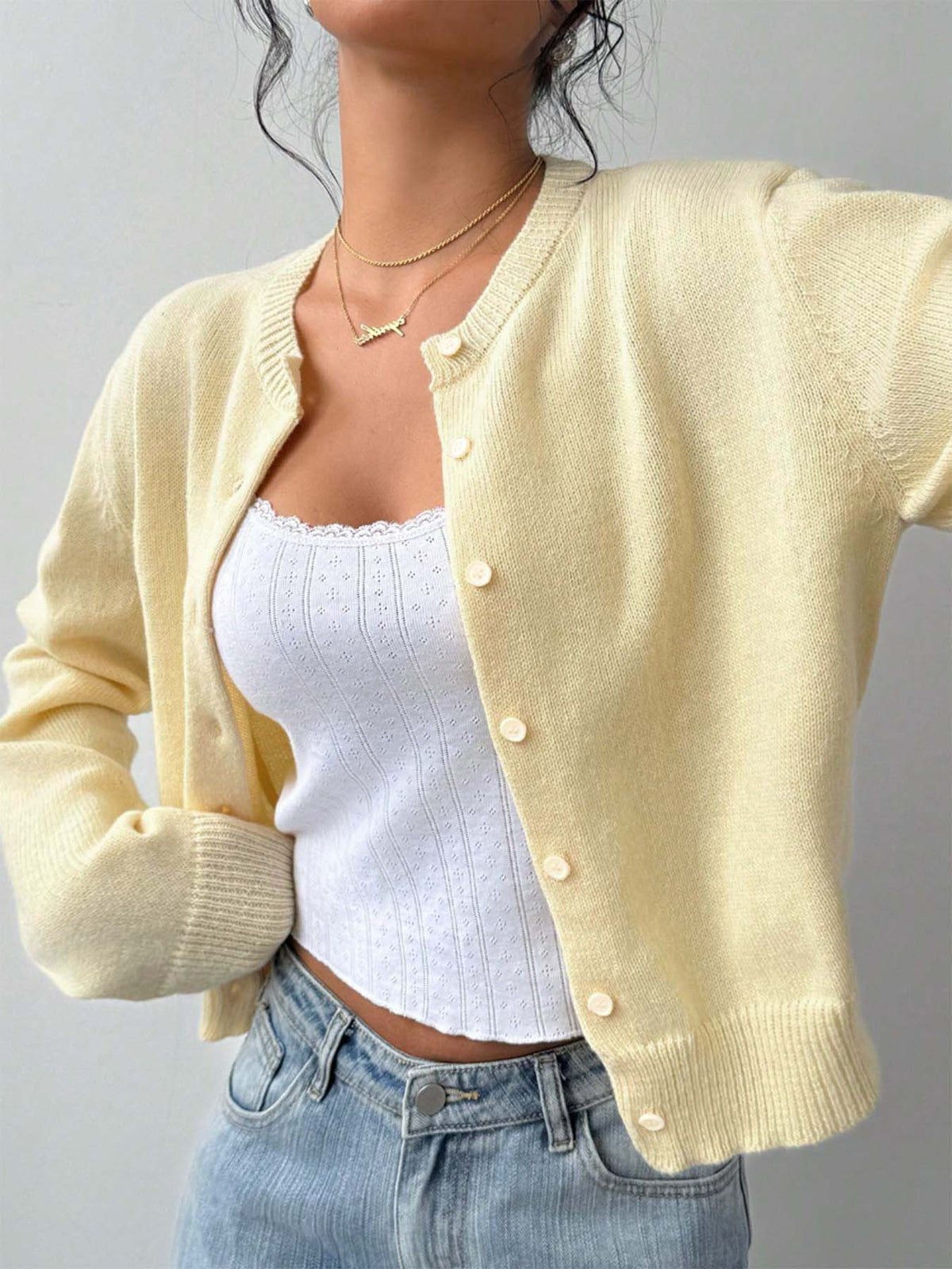 Women's Cropped Cardigan Button Front Soft Knit Relaxed Fit