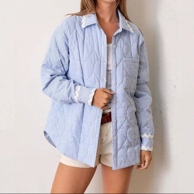 Women's Oversized Quilted Collared Button Up Jacket