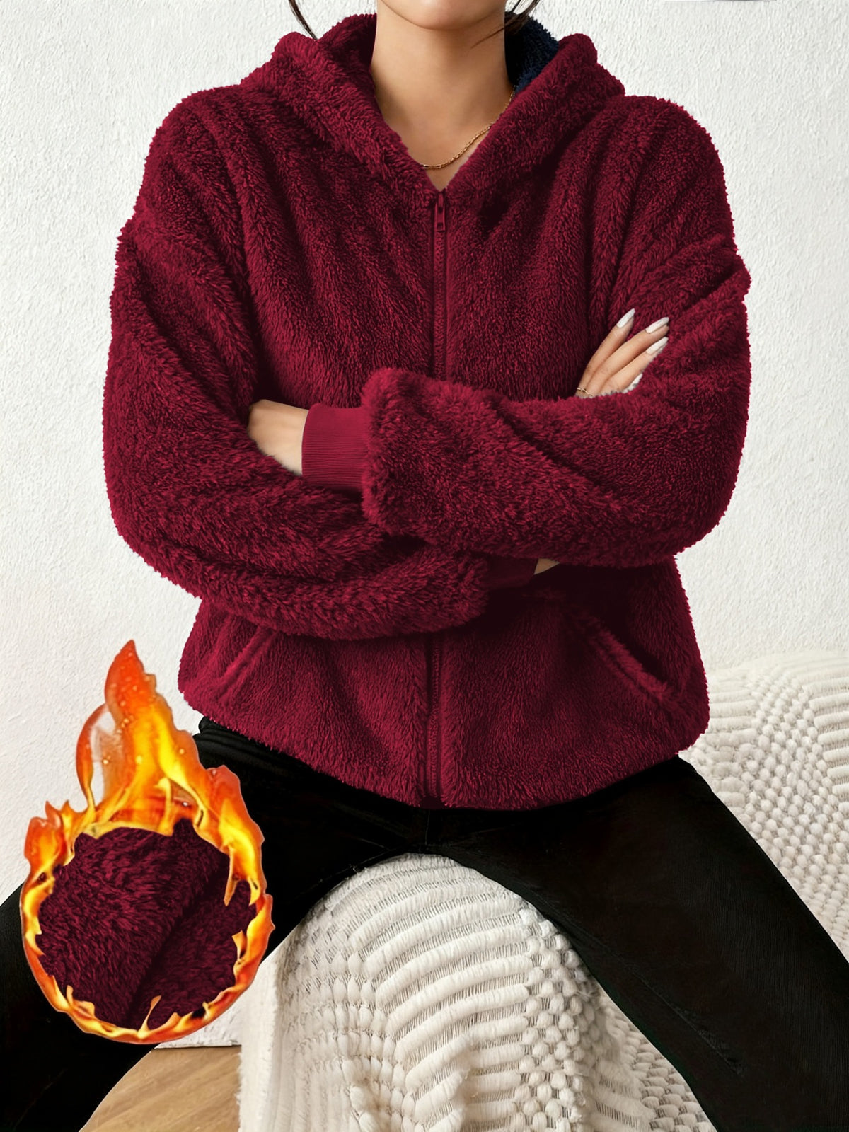Women's Sherpa Fleece Zip Up Hoodie Jacket Winter