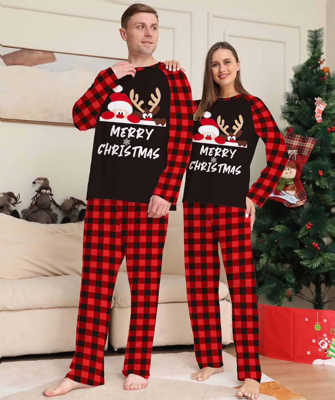 Alphabet Plaid Parent-child Dress Printed Loungewear Christmas Pajamas