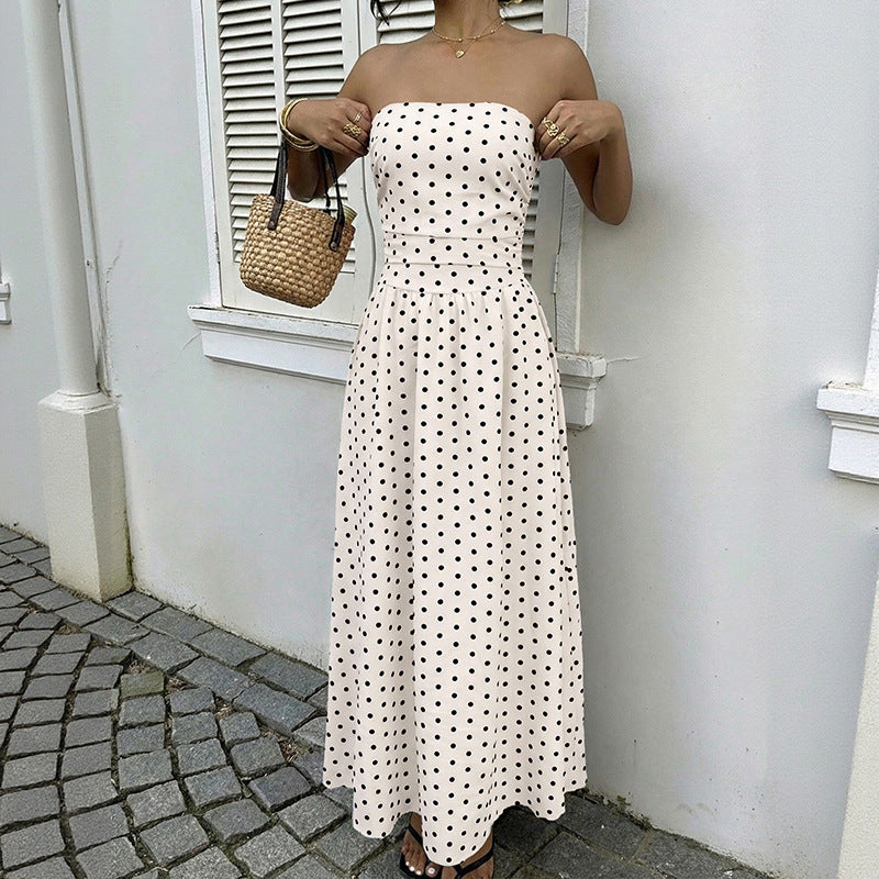 Strapless Polka Dot Maxi Dress Elegant Summer Dress
