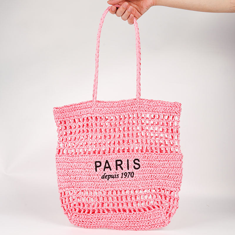 Embroidered Straw Tote Bag Beach Shoulder Bag Women