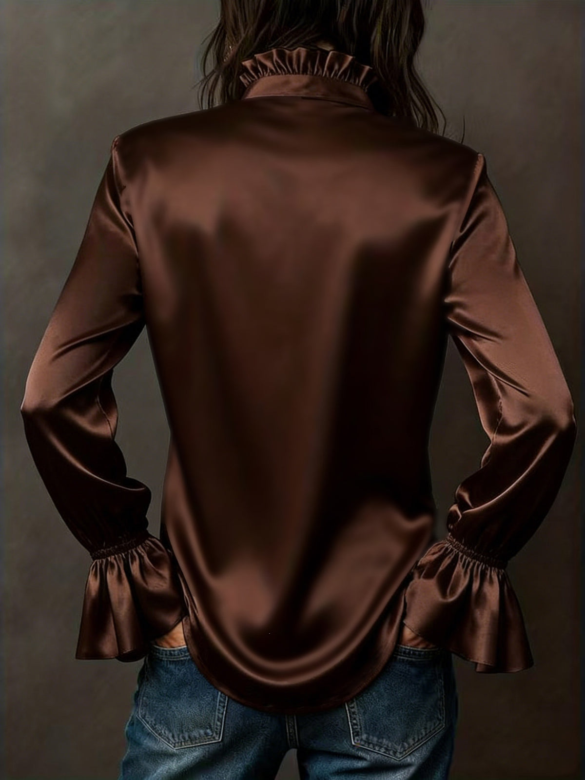 Women's Satin Bell Sleeve Button Down Blouse