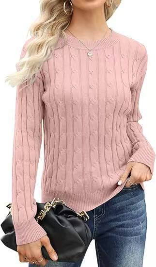 Women's Cozy Cable Knit Crew Neck Pullover Sweater