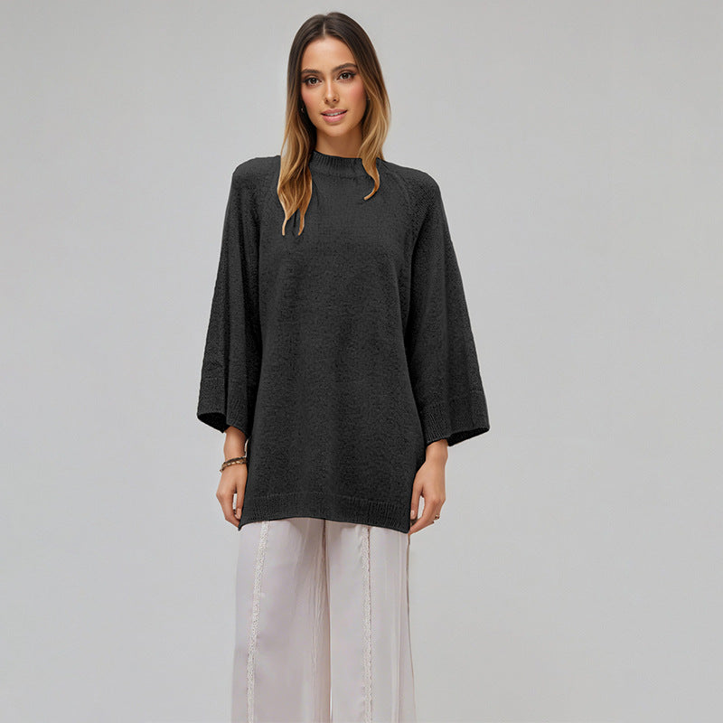 Oversized Knit Sweater Crew Neck Pullover Casual Top