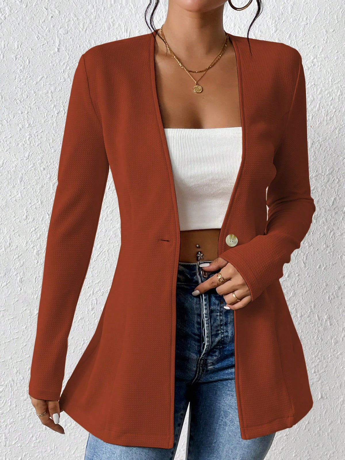 Women's Elegant One Button Slim Fit Blazer