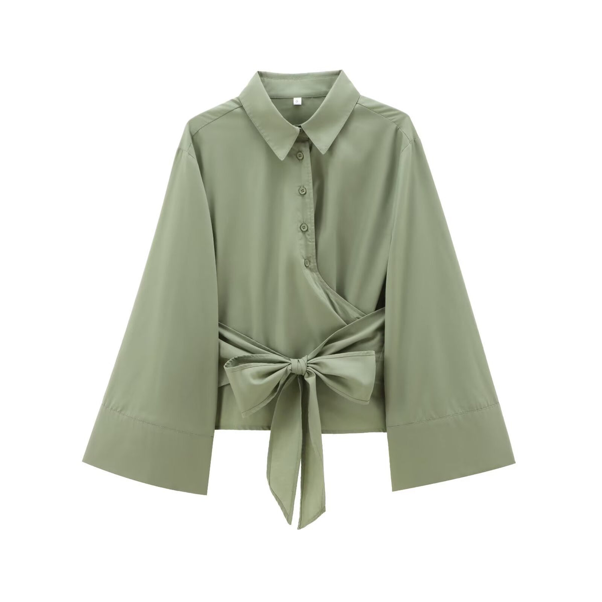 Women's Tie Front Long Sleeve Crop Blouse