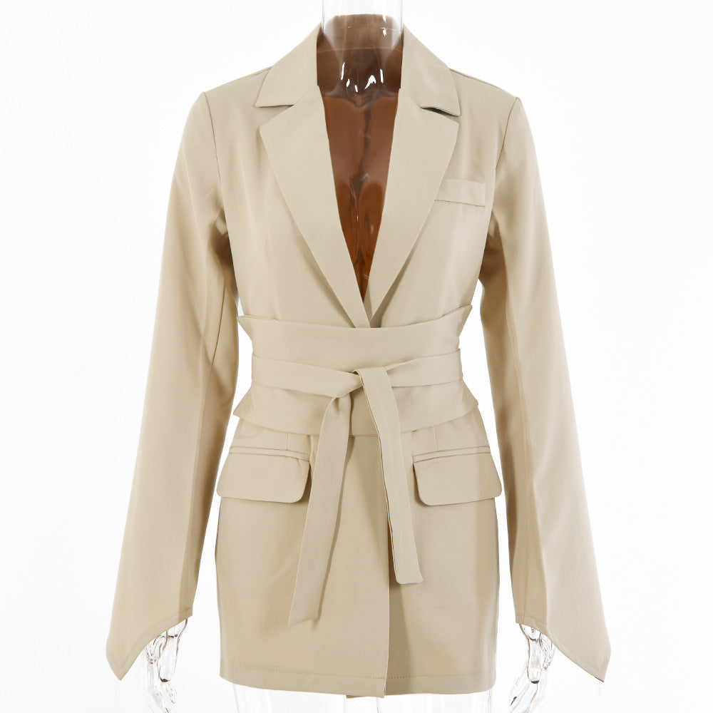 Women's Belted Blazer Flare Sleeve Casual Jacket