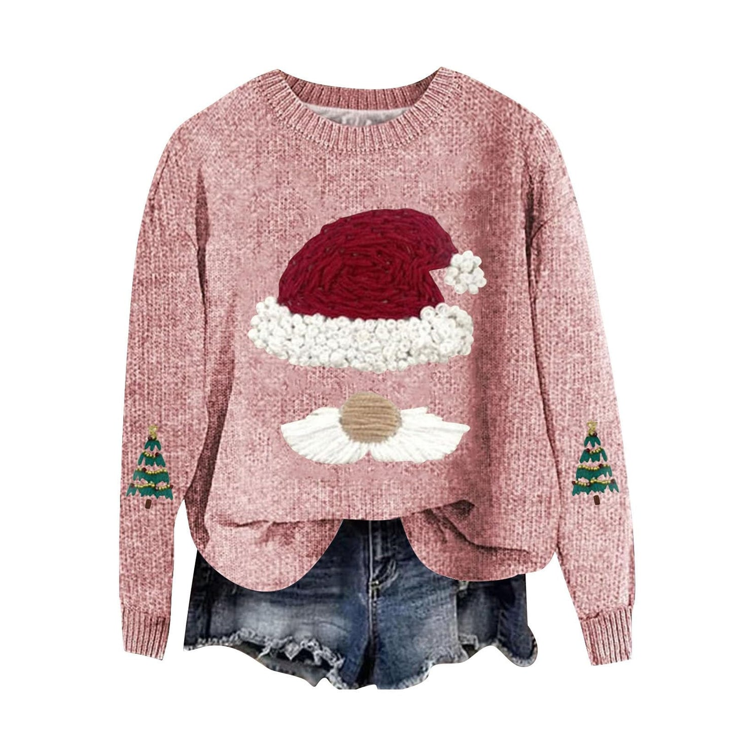 Women's Oversized Christmas Sweater Santa Crew Neck Knit