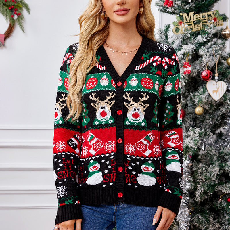 Christmas Knit Cardigan Sweater Women Button Down Outerwear