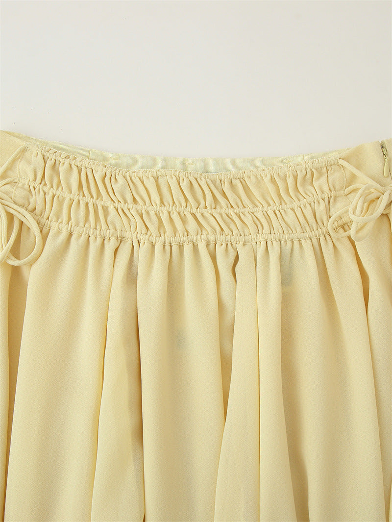 Women's High Waist Chiffon Midi Skirt Asymmetrical Hem