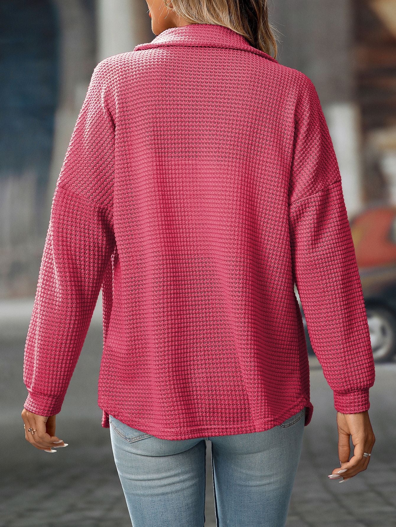 2025 Fall/Winter Casual Waffle Knit Shirt – Loose Fit Commuter Top
