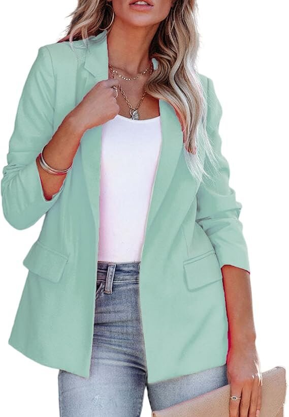 Women's Open Front Blazer Long Sleeve Office Casual Jacket