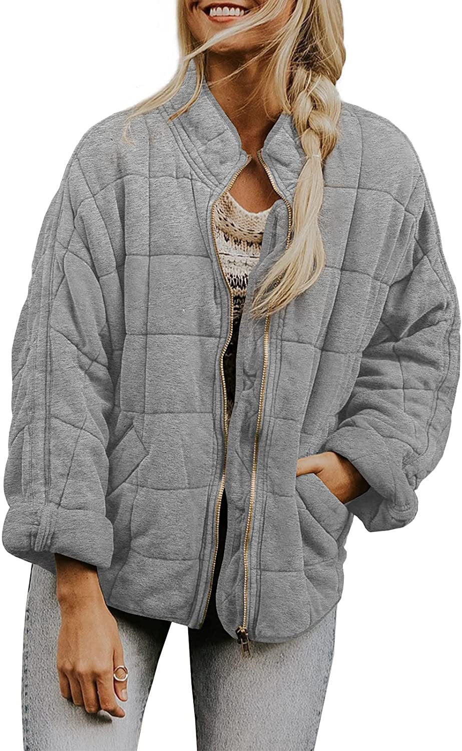 Women's Oversized Quilted Stand Collar Zip-Up Jacket