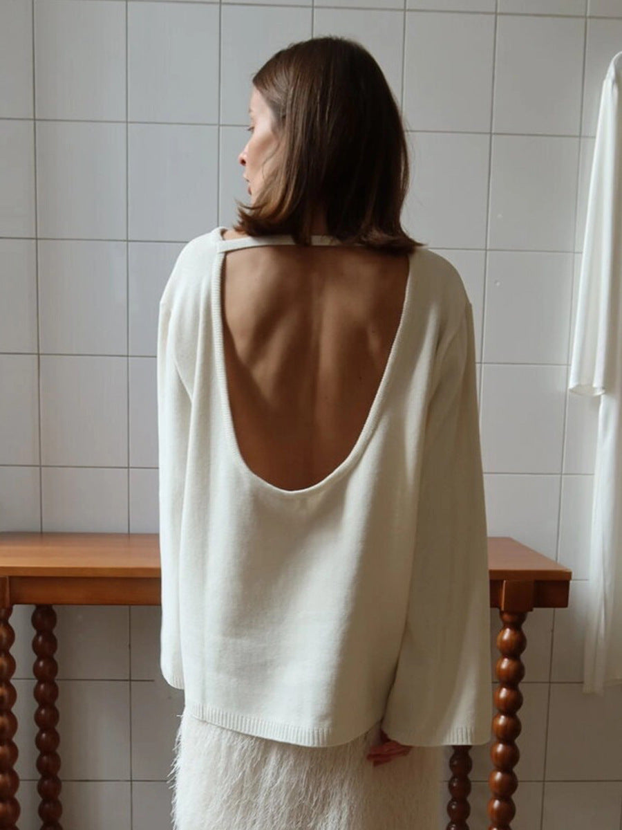 Women's Open Back Cotton Sweater Oversized Pullover