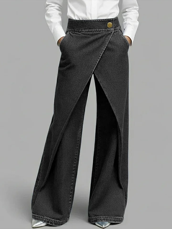 Women's High Waisted Crossover Wide Leg Denim Jeans