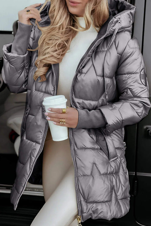 Women's Hooded Quilted Puffer Coat Mid-Length Winter Jacket