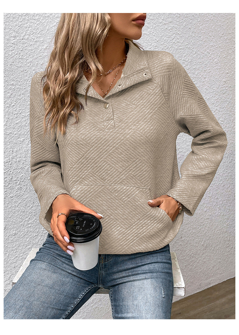 Textured Quarter Snap Pullover Sweatshirt Casual Long Sleeve