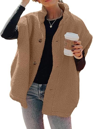 Women's Sherpa Fleece Vest Long Oversized Button Up Warm